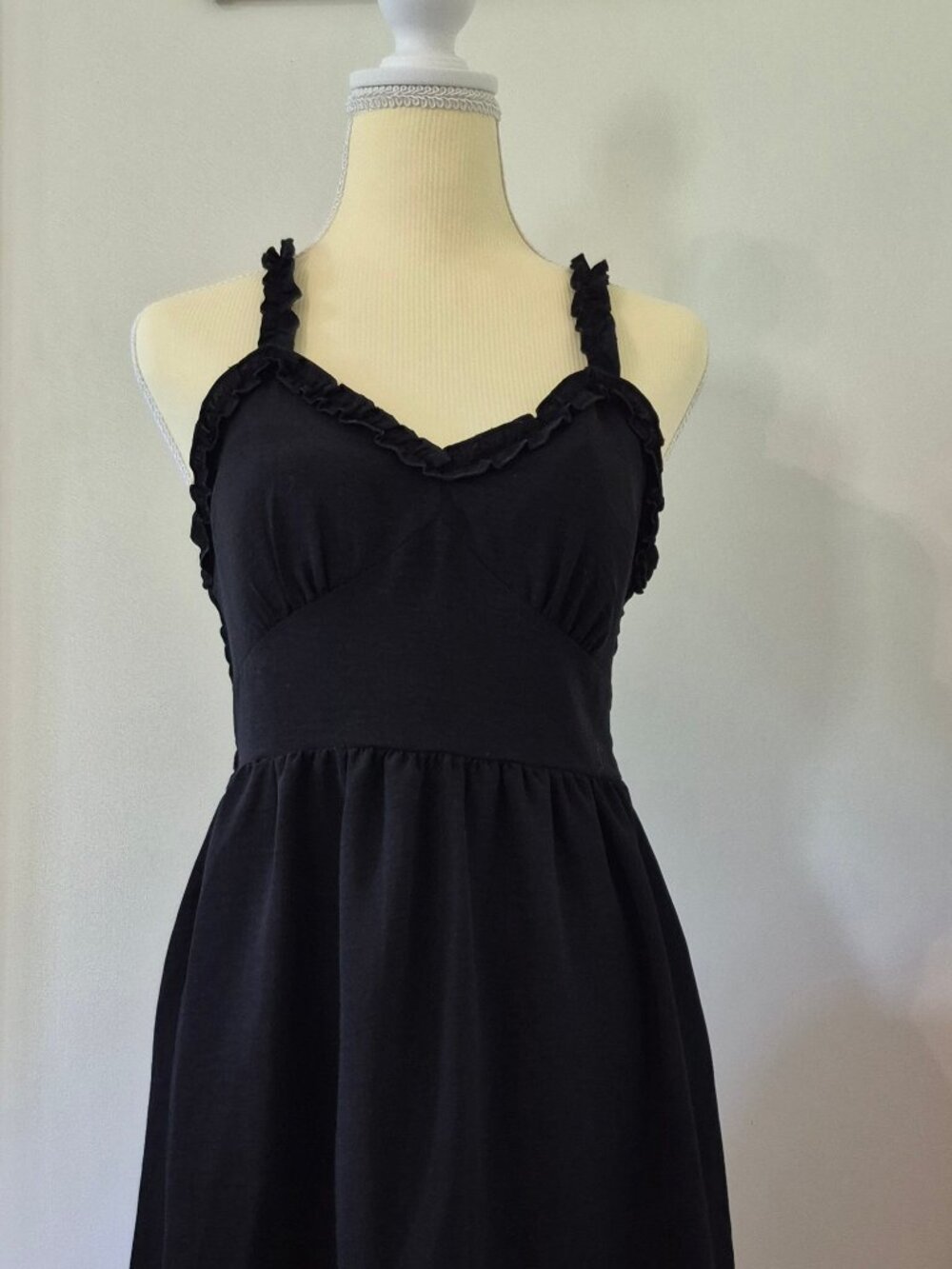 Ruffle Strap A-Line Mini Dress Top V-Neck Babydoll Dark Coquette Cottagecore